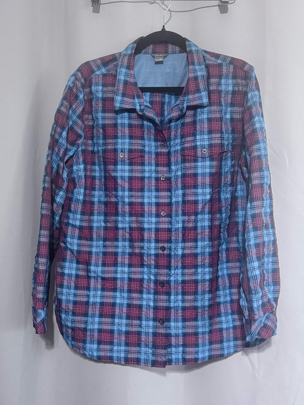 Eddie Bauer Red and Blue Plaid Outdoor button up shirt